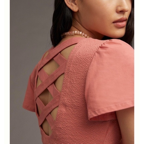 NEW Anthropologie Lace Up Back Flutter Top Coral Size Small - Picture 5 of 10